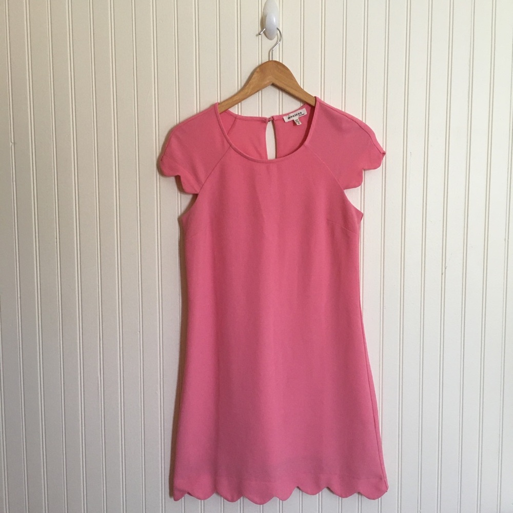 Monteau Los Angeles coral peach pink scallop shift dress size S GUC